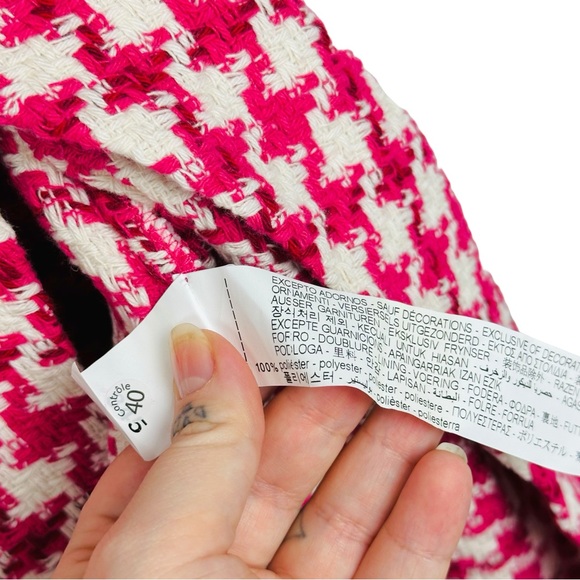 ZARA Tweed Textured Weave Houndstooth Faux Wrap Slit Midi Skirt Raspberry Pink S - Picture 16 of 16